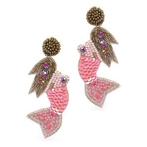 Gold pink Shimmering sequin mermaid felt dangling earrings
